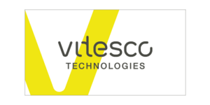 Logo van Vitesco Technologies met een grote gele V op een witte achtergrond.