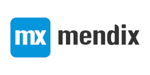 Het Mendix-logo met een blauw vierkant met witte letters ‘mx’ en de naam ‘mendix’ in zwarte letters ernaast.